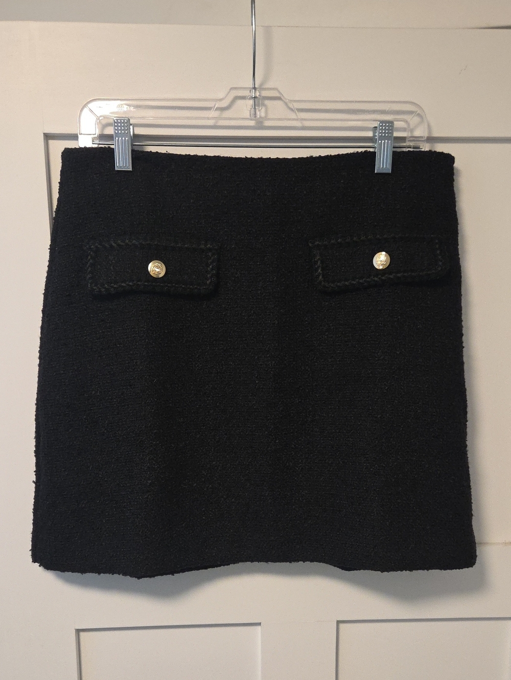 LOFT Black Bouclé Mini Skirt with Gold Buttons